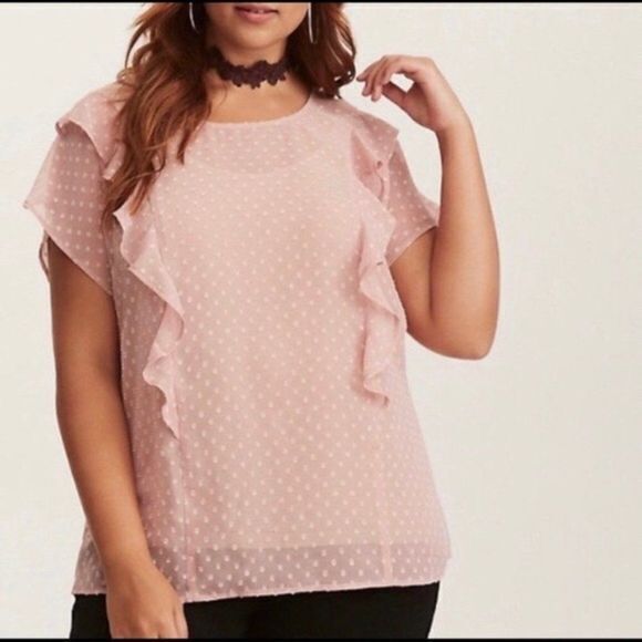 Torrid Swiss Dot Ruffle Front Chiffon Blouse Top - Picture 1 of 7